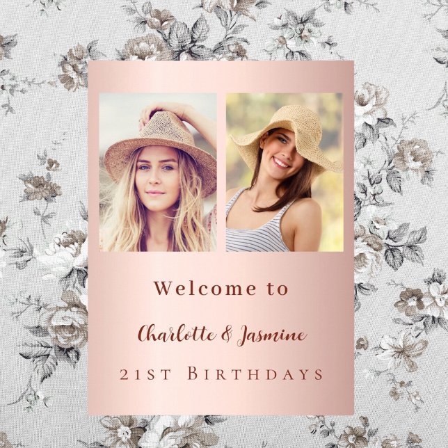 Custom photo rose gold friends birthday welcome poster (Creator Uploaded)
