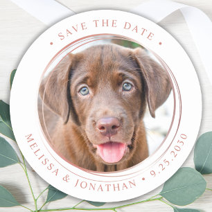 Custom Photo Rose Gold Wedding Save The Date Classic Round Sticker