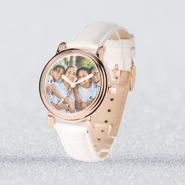 Custom Photo – Rose Gold & White Leather Watch (Custom Photo – Rose Gold & White Leather Watch
)