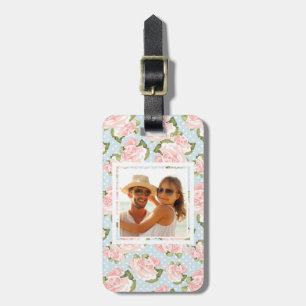 Custom Photo rose pattern with blue polka dots Luggage Tag