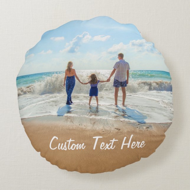 Custom Photo Round Pillow with Text (Back)