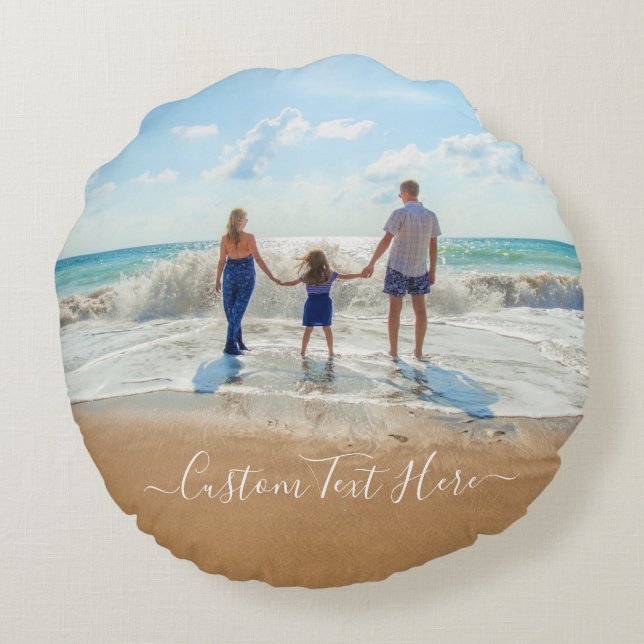Custom Photo Round Pillow with Text Personalised (Back)
