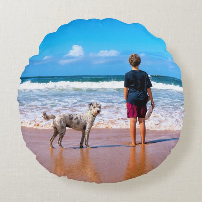Custom Photo Round Pillow Your Pets Photos Gift (Front)