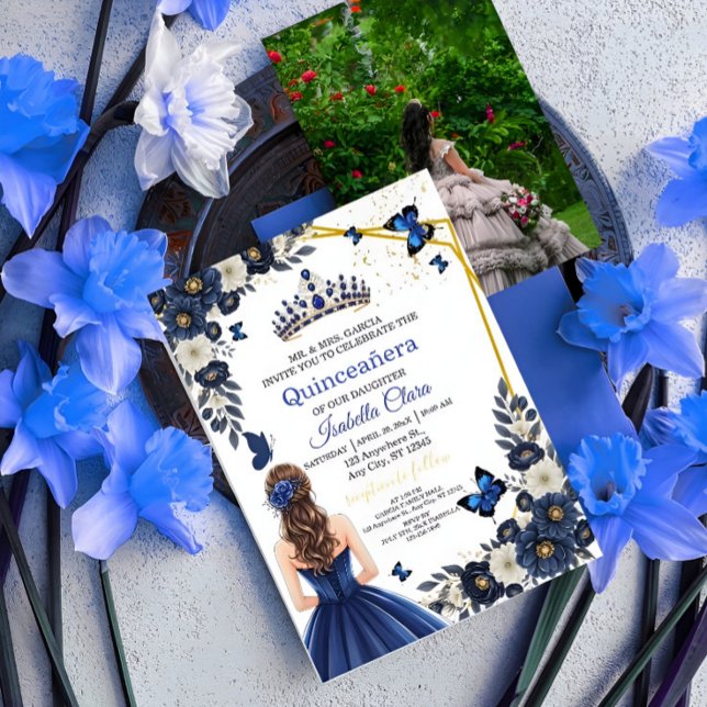 Custom Photo Royal Blue Quinceañera Invite (Creator Uploaded)