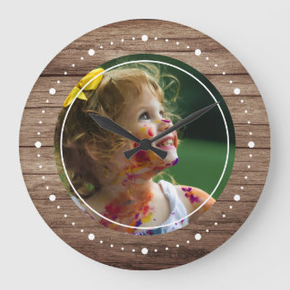 Custom Photo Rustic Country Farmhouse Wood Large Clock