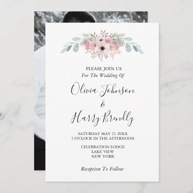 Custom Photo Rustic Eucalyptus Greenery Wedding In Invitation (Front/Back)