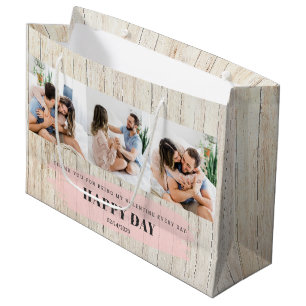 Custom Photo   Rustic Happy Valentine's Day Large Gift Bag