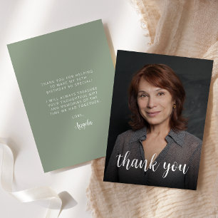 Custom Photo Sage Green 50th Birthday Party Thank You Card