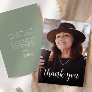 Custom Photo Sage Green 60th Birthday Party Thank You Card