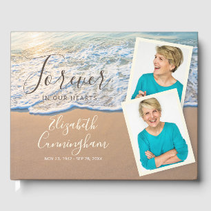 Custom Photo Sandy Ocean Beach Funeral Memorial Guest Book