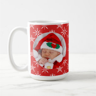 Custom Photo Santa Baby Snowflakes & Red Paper Coffee Mug