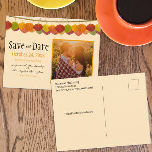 Custom Photo Save The Date Fall Aspen Leaves Postcard