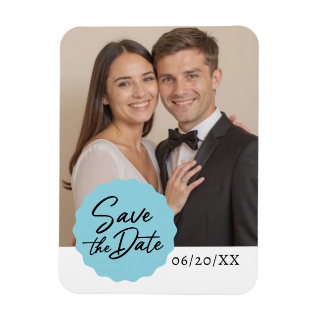 Custom Photo Save The Date Modern Script Emblem Magnet (Vertical)