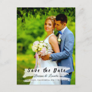 Custom Photo   Save the Date, w Brush Stroke Light Postcard