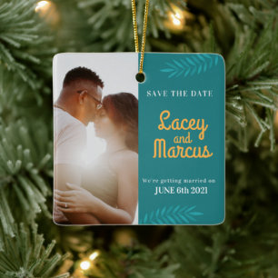 Custom Photo Save The Date Wedding Ceramic Ornament