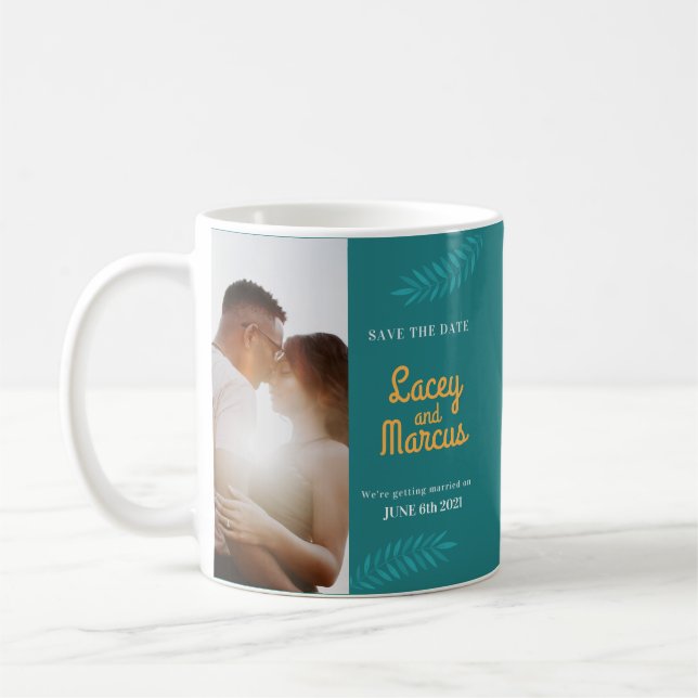 Custom Photo Save The Date Wedding Coffee Mug (Left)