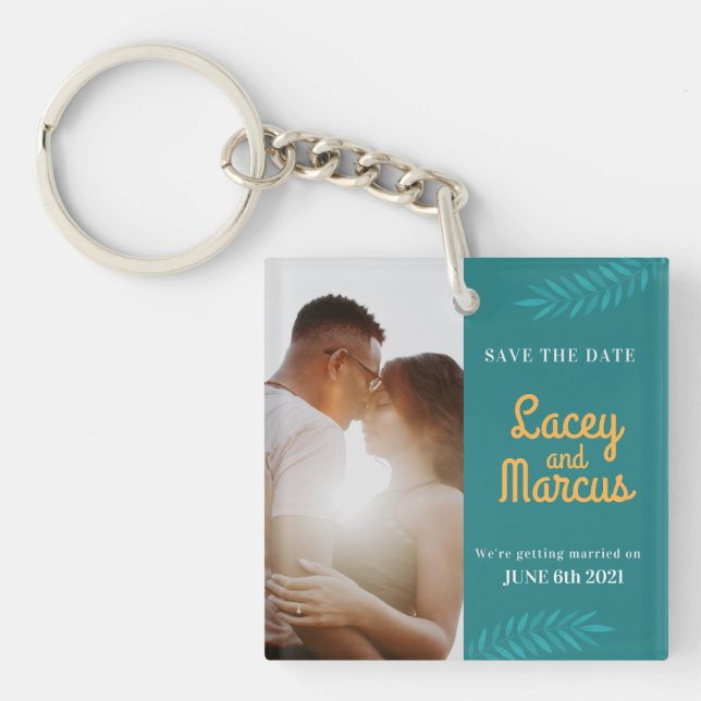 Custom Photo Save The Date Wedding Key Ring (Front)