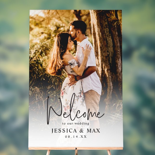 Custom Photo Script Font Wedding Welcome  Acrylic Sign (Neutral)