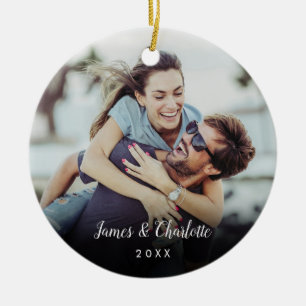 Custom Photo Script Name Date Ceramic Ornament