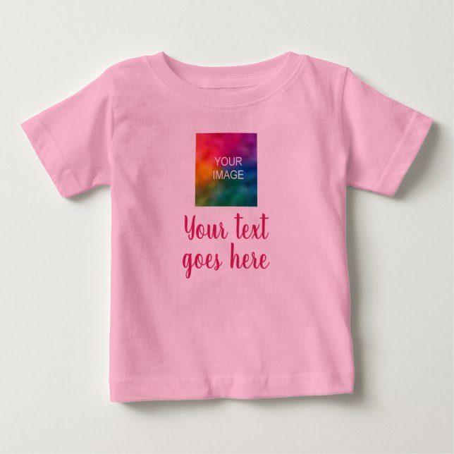 Custom Photo & Script Text Pink Trendy Template Baby T-Shirt (Front)