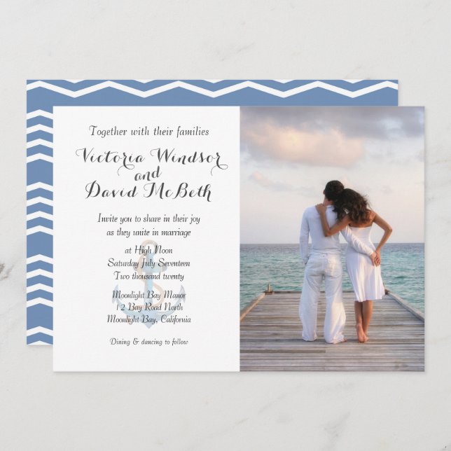 Custom Photo Sea Blue Beach Wedding Invitation (Front/Back)
