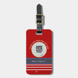 custom photo + signature on red aeroplane travel luggage tag