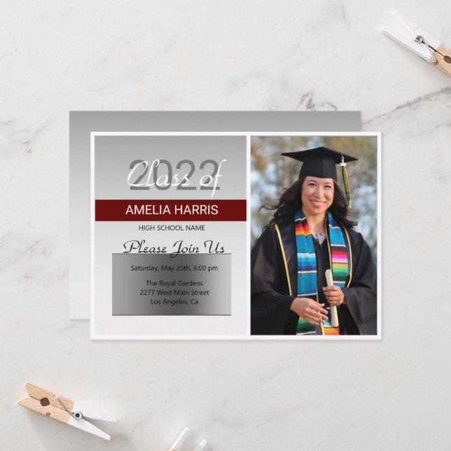 Custom Photo Silver Background Invitation (Front/Back In Situ)