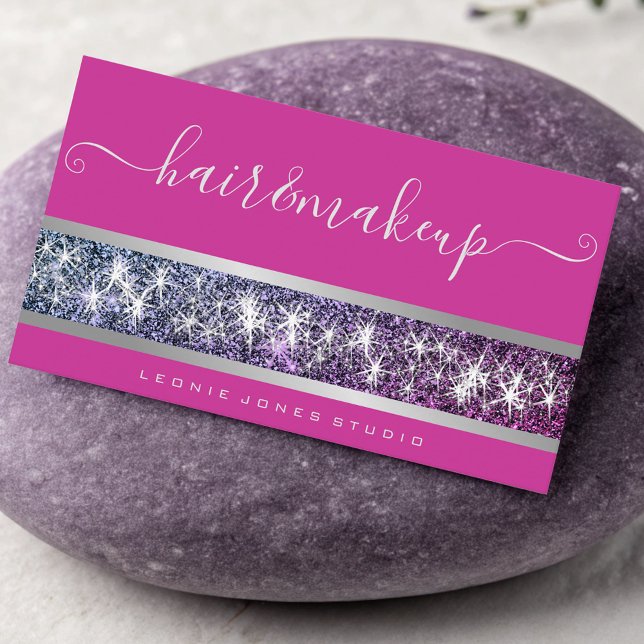 Custom Photo Silver Glitter Border Pink Colours Business Card (Creator Uploaded)