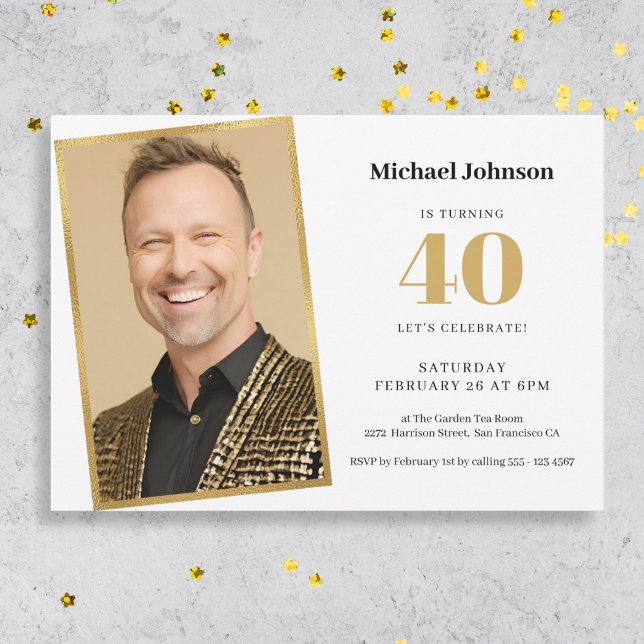 Custom Photo Simple 40th Birthday  Invitation (Mockup View)