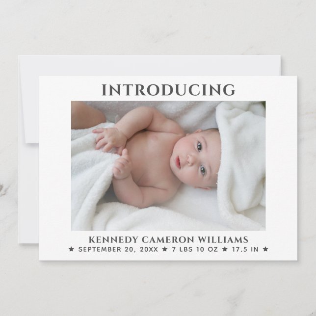 Custom Photo Simple Cute Hello Baby Newborn Birth Announcement (Front)