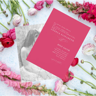 Custom Photo Simple & Elegant Hot Pink Wedding  Invitation