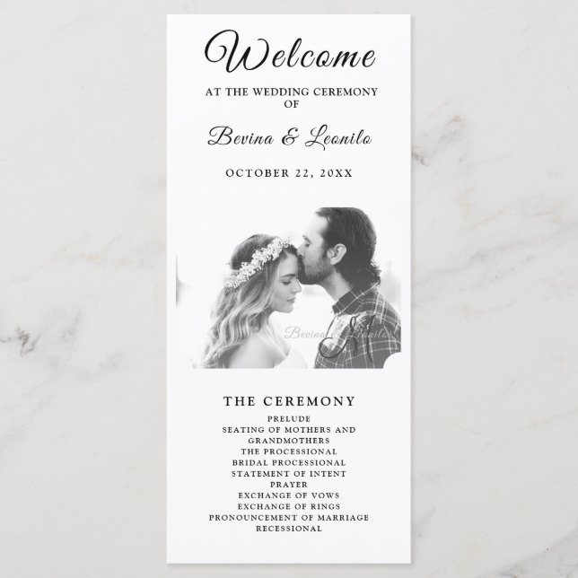 Custom Photo Simple Elegant Script |Modern Wedding Program (Front)