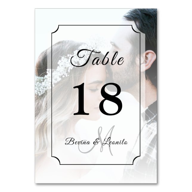 Custom Photo Simple Elegant Script Table Card (Back)