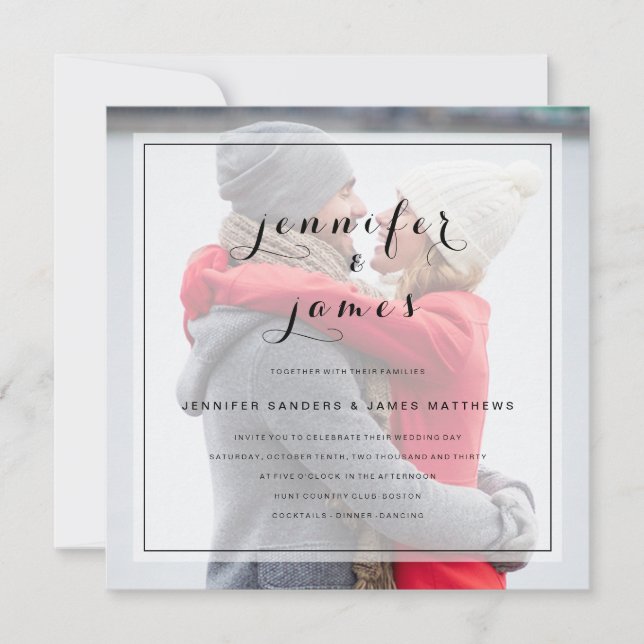 Custom Photo Simple Elegant Script Wedding Invitation (Front)