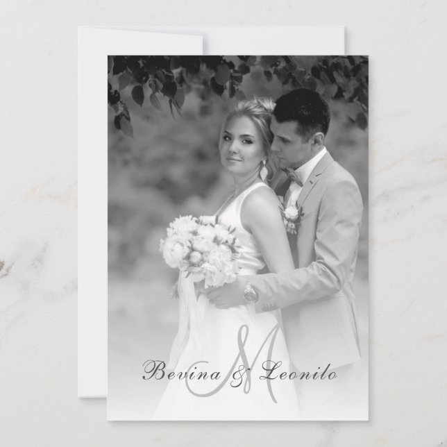 Custom Photo Simple Elegant w Single Initial  Invi Invitation (Back)
