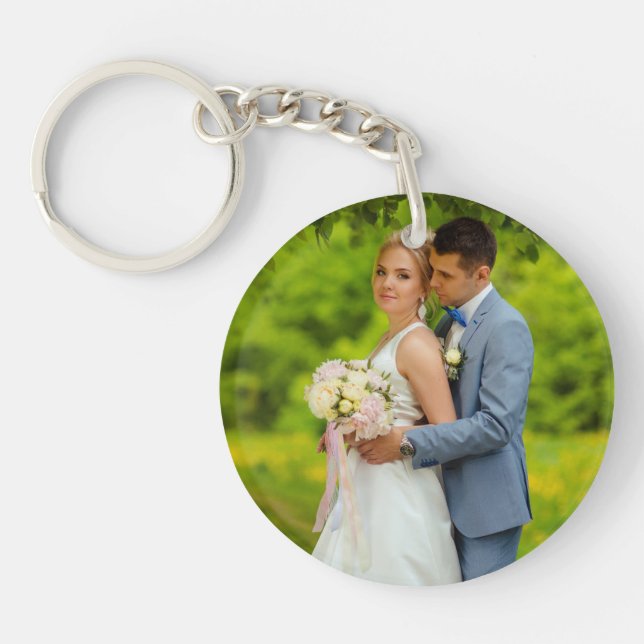Custom photo simple minimalist wedding keychain (Front)