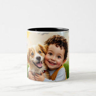 Custom Photo Simple Personalised Dog Child Two-Tone Coffee Mug