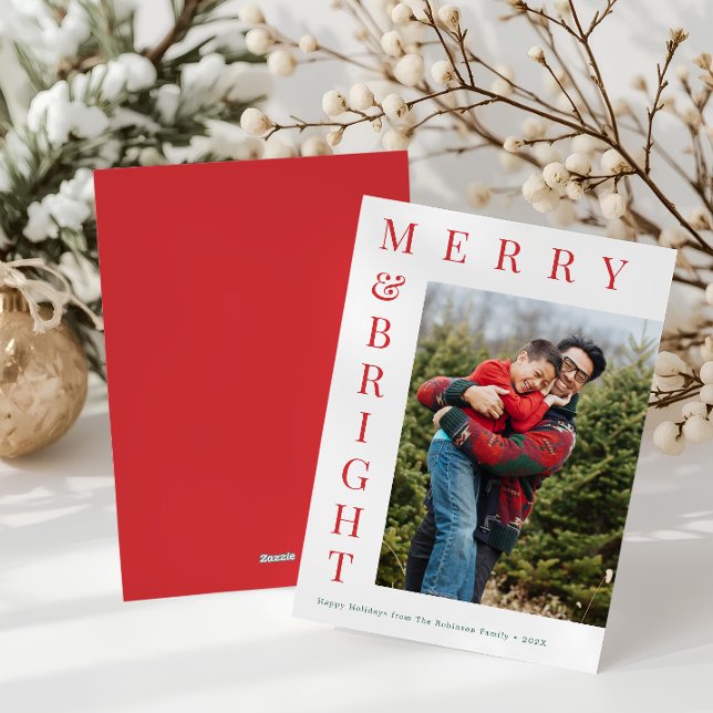 custom photo simple text red holiday card (Creator Uploaded)