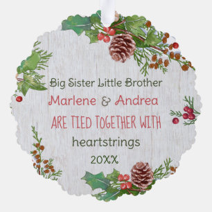 Custom Photo Sister Brother Christmas Rustic Tree Decoration Card