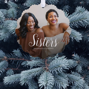 Custom Photo Sisters Christmas tree  Decoration Card