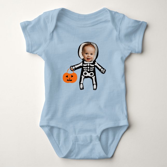 Custom photo skeleton Halloween trick or treat Baby Bodysuit (Front)