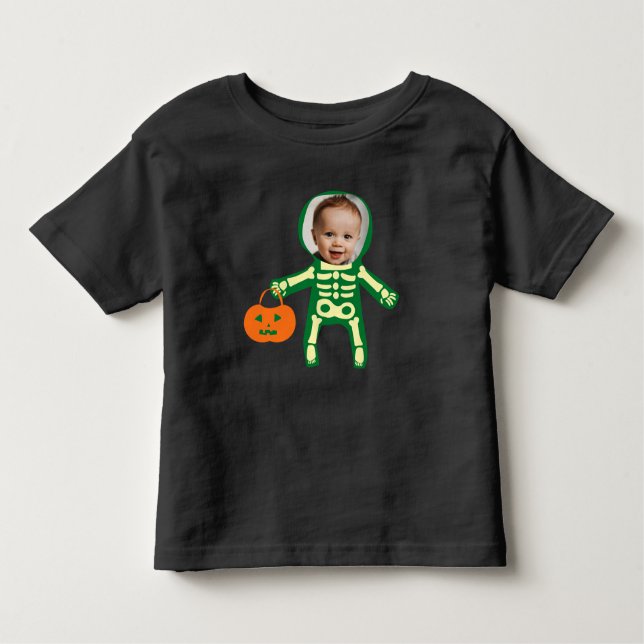 Custom photo skeleton Halloween trick or treat Toddler T-Shirt (Front)