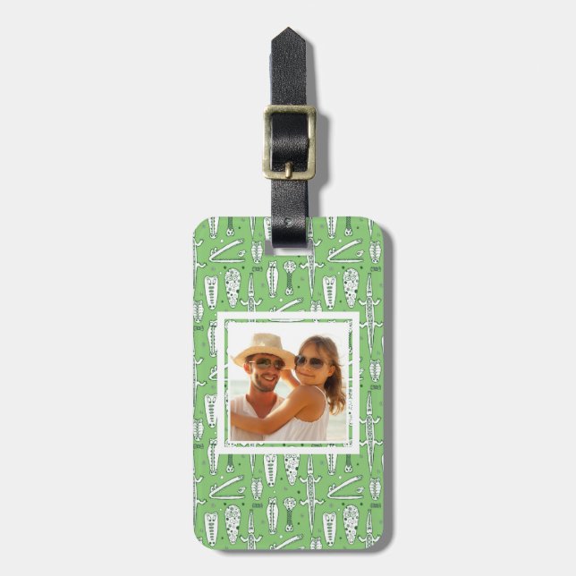 Custom Photo Sketch Crocodile Pattern Luggage Tag (Front Vertical)
