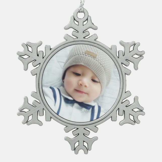 Custom Photo Snowflake Pewter Christmas Ornament (Front)