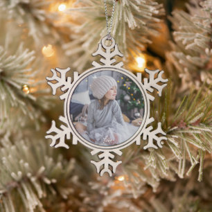 Custom Photo Snowflake Pewter Christmas Ornament