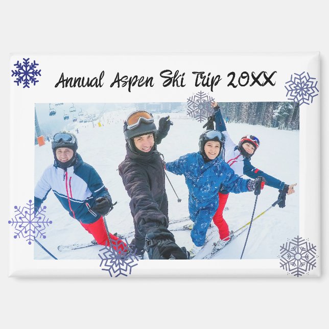 Custom Photo Snowflake Rectangle Travel Magnet (Front)