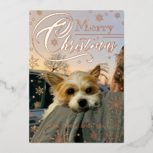 Custom Photo Snowflake Typography Christmas Foil Holiday Card