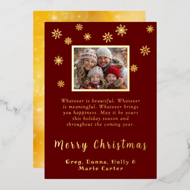 Custom Photo Snowflakes Merry Christmas Foil Holiday Card (Front/Back)