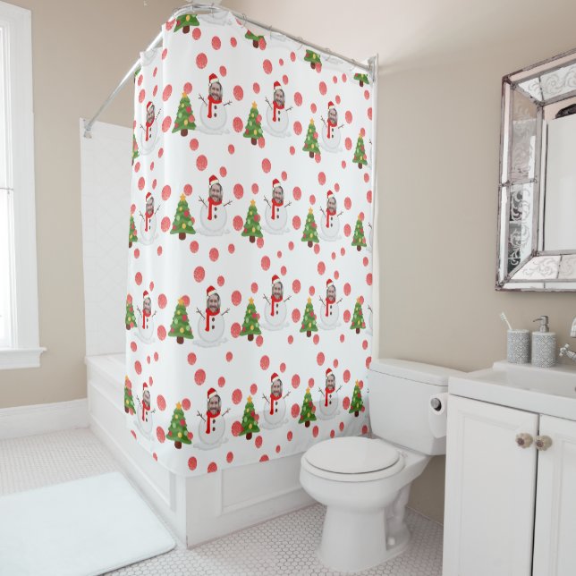 Custom photo snowman  shower curtain (In Situ)
