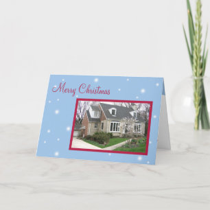 Custom photo snowy blue Christmas holiday greeting Card